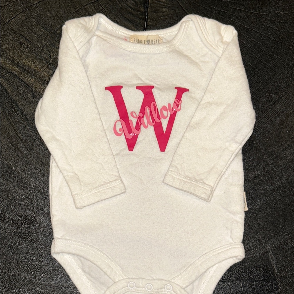 Rabbit + Bear White and Pink "Willow" Pointelle Organic Baby Onesie